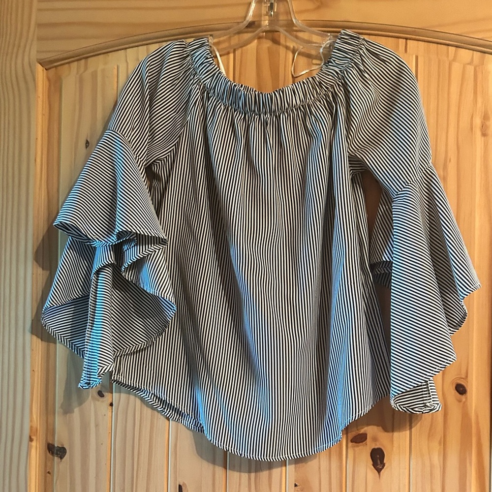 Striped Off-Shoulder Bell Sleeve Top